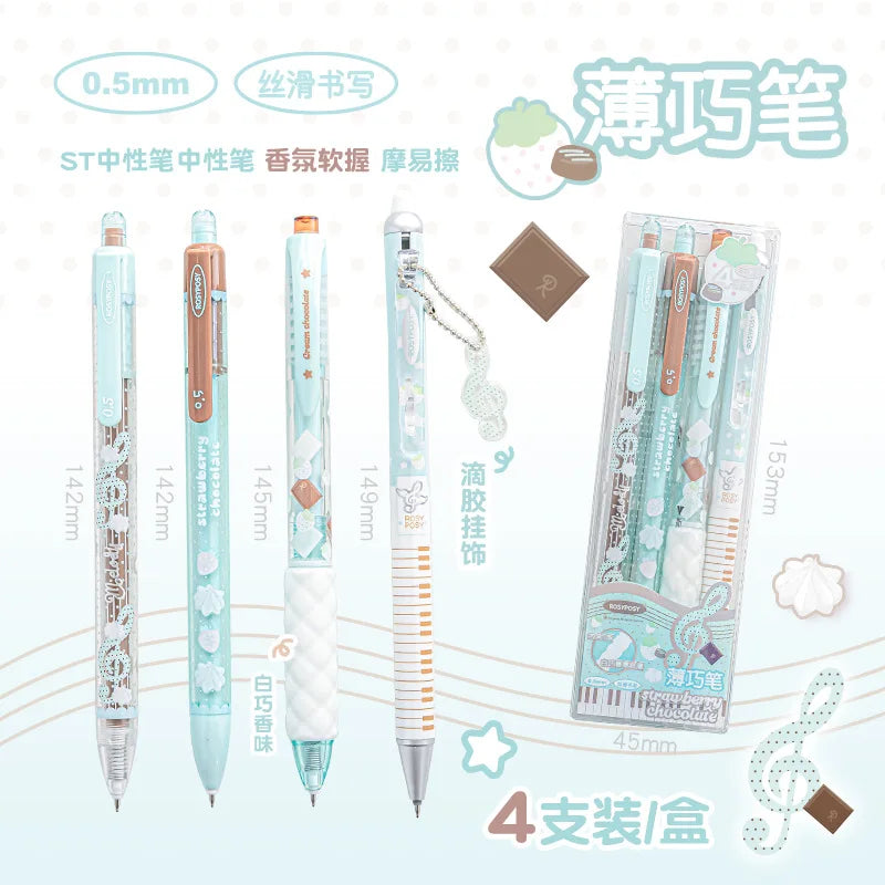 Strawberry Chocolate Series 0.5Mm Gel Ink Pens Set Cute Student Ballpoint Pen Soft Grip Smooth Writing Office School Supplies