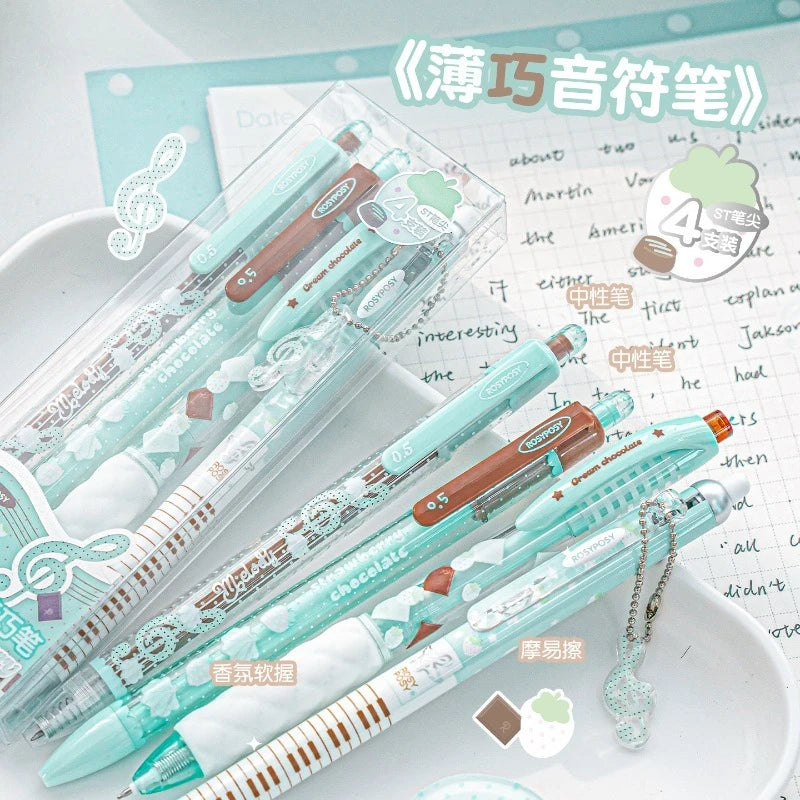Strawberry Chocolate Series 0.5Mm Gel Ink Pens Set Cute Student Ballpoint Pen Soft Grip Smooth Writing Office School Supplies
