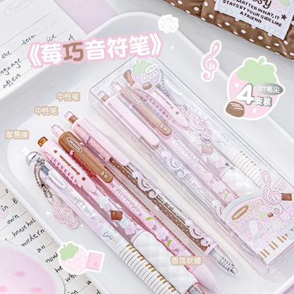 Strawberry Chocolate Series 0.5Mm Gel Ink Pens Set Cute Student Ballpoint Pen Soft Grip Smooth Writing Office School Supplies