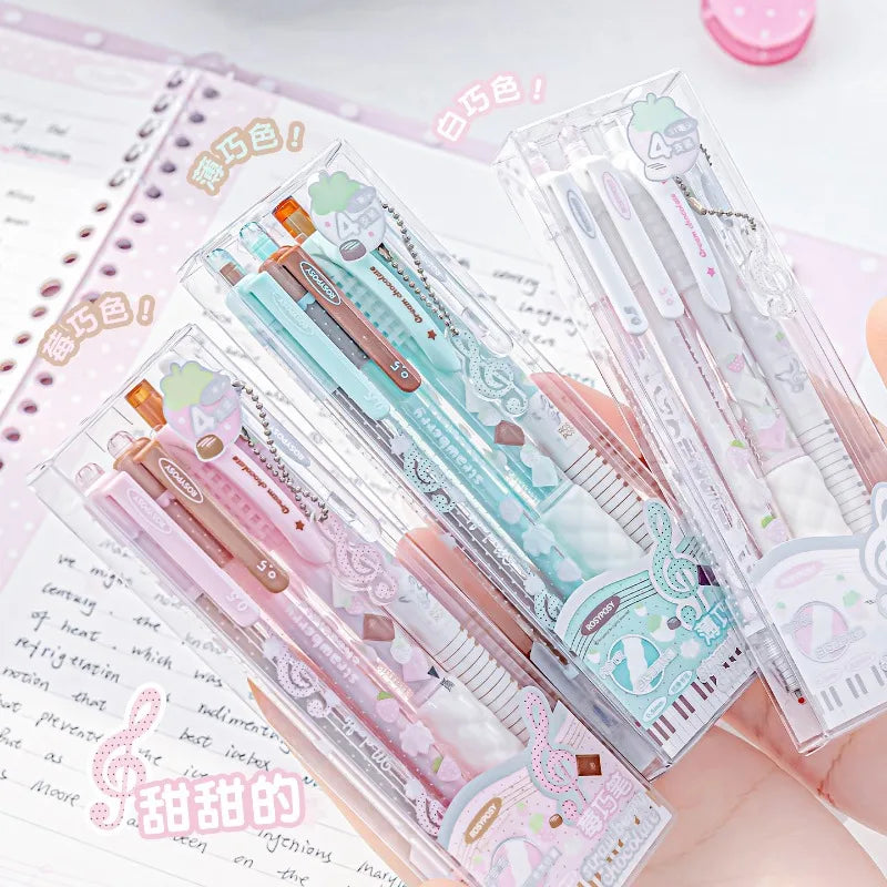 Strawberry Chocolate Series 0.5Mm Gel Ink Pens Set Cute Student Ballpoint Pen Soft Grip Smooth Writing Office School Supplies