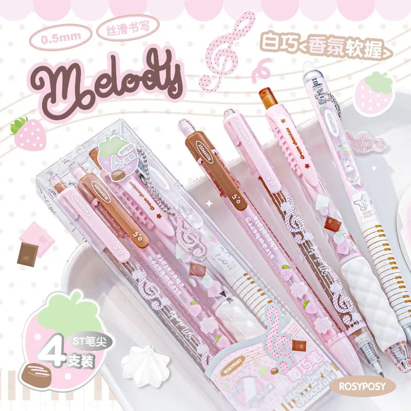 Strawberry Chocolate Series 0.5Mm Gel Ink Pens Set Cute Student Ballpoint Pen Soft Grip Smooth Writing Office School Supplies