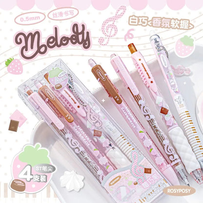 Strawberry Chocolate Series 0.5Mm Gel Ink Pens Set Cute Student Ballpoint Pen Soft Grip Smooth Writing Office School Supplies