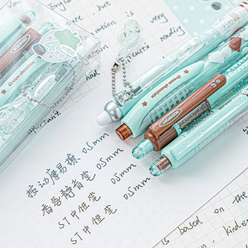 Strawberry Chocolate Series 0.5Mm Gel Ink Pens Set Cute Student Ballpoint Pen Soft Grip Smooth Writing Office School Supplies