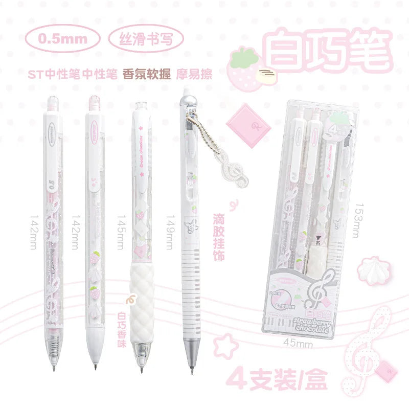 Strawberry Chocolate Series 0.5Mm Gel Ink Pens Set Cute Student Ballpoint Pen Soft Grip Smooth Writing Office School Supplies
