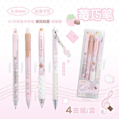Strawberry Chocolate Series 0.5Mm Gel Ink Pens Set Cute Student Ballpoint Pen Soft Grip Smooth Writing Office School Supplies